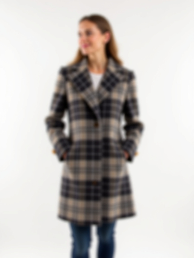 Manteau carreaux en laine avec poches
